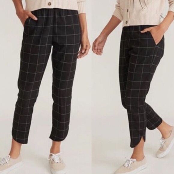 Marine Layer Allison Pant Black Windowpane tapered leg flat front pants size sm - Picture 1 of 12